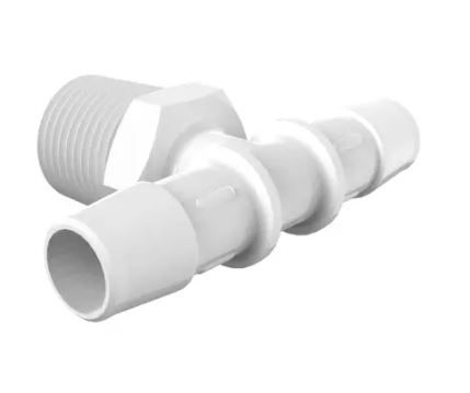 Natural Kynar 740 Tee 1/2" NPTx1/2" Barb - Cleanroom Manufactured