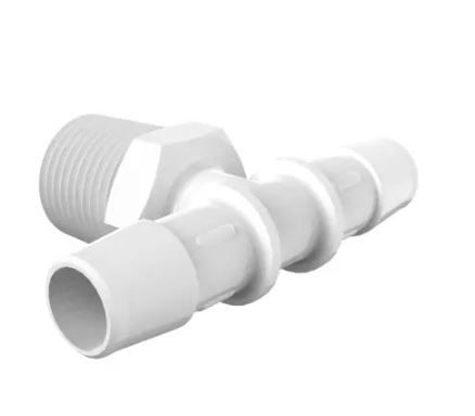 White Propylene Tee 1/2" NPT x 1/2" Barb