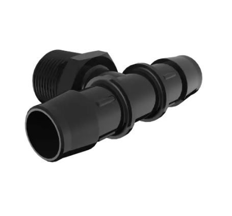 Glass Filled Black Nylon Tee 3/4" NPT x 3/4" Barb