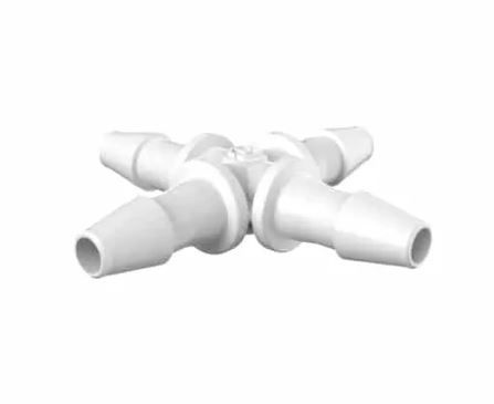 Cross 1/8" Barb in Natural Kynar 740 - Cleanroom Manufactured