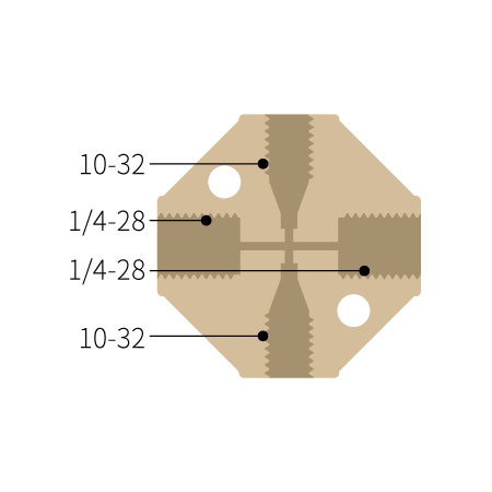 PEEK Gewinde-Kreuzverbinder weiblich - 2 * 1/4-28 UNF & 2 * 10-32 UNF - 1,25mm Kanaldurchmesser