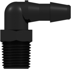 Threaded NPT Fitting 1/8-27 NPT Thread Elbow to Barb, 3/16 (4.8 mm) ID Tubing, Black Nylon