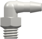 Threaded UNF Fitting 10-32 UNF Thread Elbow to Barb, 3/32 (2.4 mm) ID Tubing, White Nylon