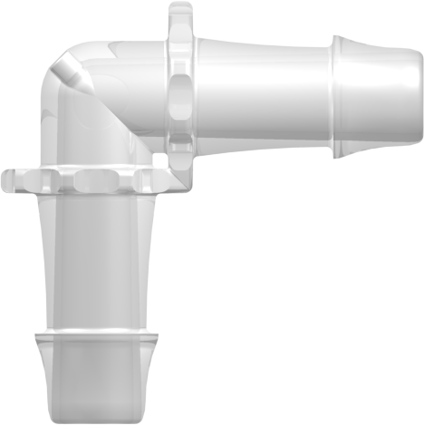 Tube to Tube Fitting Elbow Tube Fitting with 500 Series Barbs, 3/8 (9.5 mm) ID Tubing, Animal-Free Natural Polypropylene