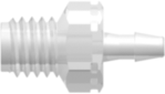 Threaded Metric Fitting M5x.8 Thread to Barb, 1/16 (1.6 mm) ID Tubing, Animal-Free Natural Polypropylene