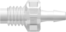 Threaded Metric Fitting M6x1 Thread to Barb, 3/32 (2.4 mm) ID Tubing, Animal-Free Natural Polypropylene