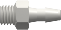 Threaded UNF Fitting 1/4-28 UNF Thread to Barb, 1/8 (3.2 mm) ID Tubing, White Nylon
