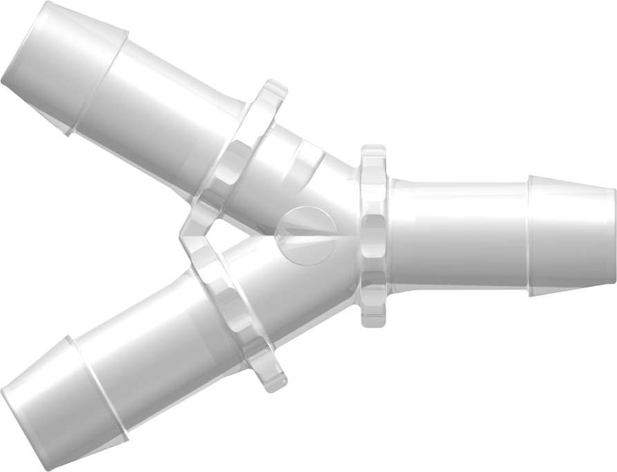 Tube to Tube Fitting Y Connector with Barbs, 1/2 (12.7 mm) ID Tubing, Animal-free Natural Polypropylene