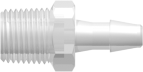 Threaded NPT Fitting 1/8-27 NPT Thread to Barb, 5/32 (4.0 mm) ID Tubing, Animal-Free Natural Polypropylene