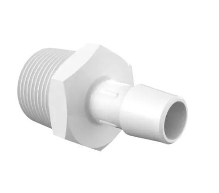 Adapter 3/4 NPT Thread x 1/2 Barb in White Polypropylene