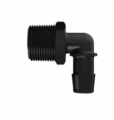 Elbow 3/4 NPT x 5/8 Barb in Black Nylon