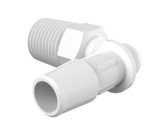 White Polypropylene Elbow 1/4 NPT x 3/8 ID