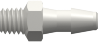 Threaded Fitting 10-32 Special Tapered Thread to Barb, 1/8 (3.2 mm) ID Tubing, White Nylon