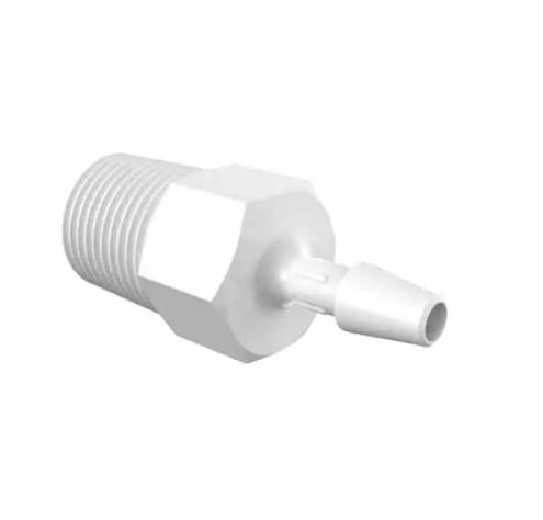 Adapter 1/8 BSPT Thread x 1/8 Barb in White Polypropylene