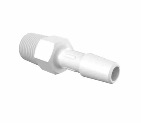 Adapter 1/8 BSPT Thread x 1/4 Barb in White Polypropylene