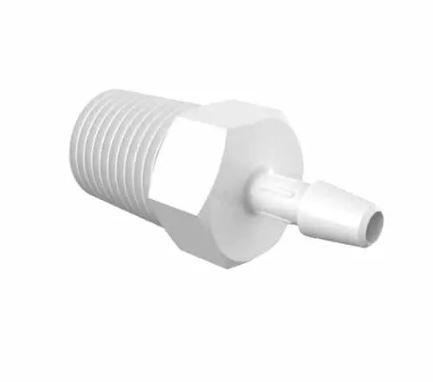 Adapter 1/4 BSPT Thread x 5/32 Barb in White Polypropylene