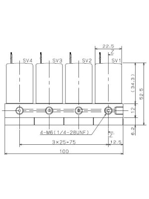 4-Wege Manifold-Magnetventil mit Trennmembran, Nennweite 1,6mm, M6, PTFE/FFKM, 12VDC