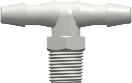 Threaded NPT Fitting 1/8-27 NPT Thread Tee to Barb, 3/16 (4.8 mm) ID Tubing, White Nylon