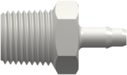 Threaded NPT Fitting 1/8-27 NPT Thread to Barb, 1/8 (3.2 mm) ID Tubing, White Nylon