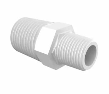 Conversion Nipple 1/4 NPT x 1/8 NPT in White Polypropylene