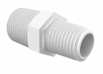 Conversion Nipple 3/8 NPT x 1/4 NPT in White Polypropylene