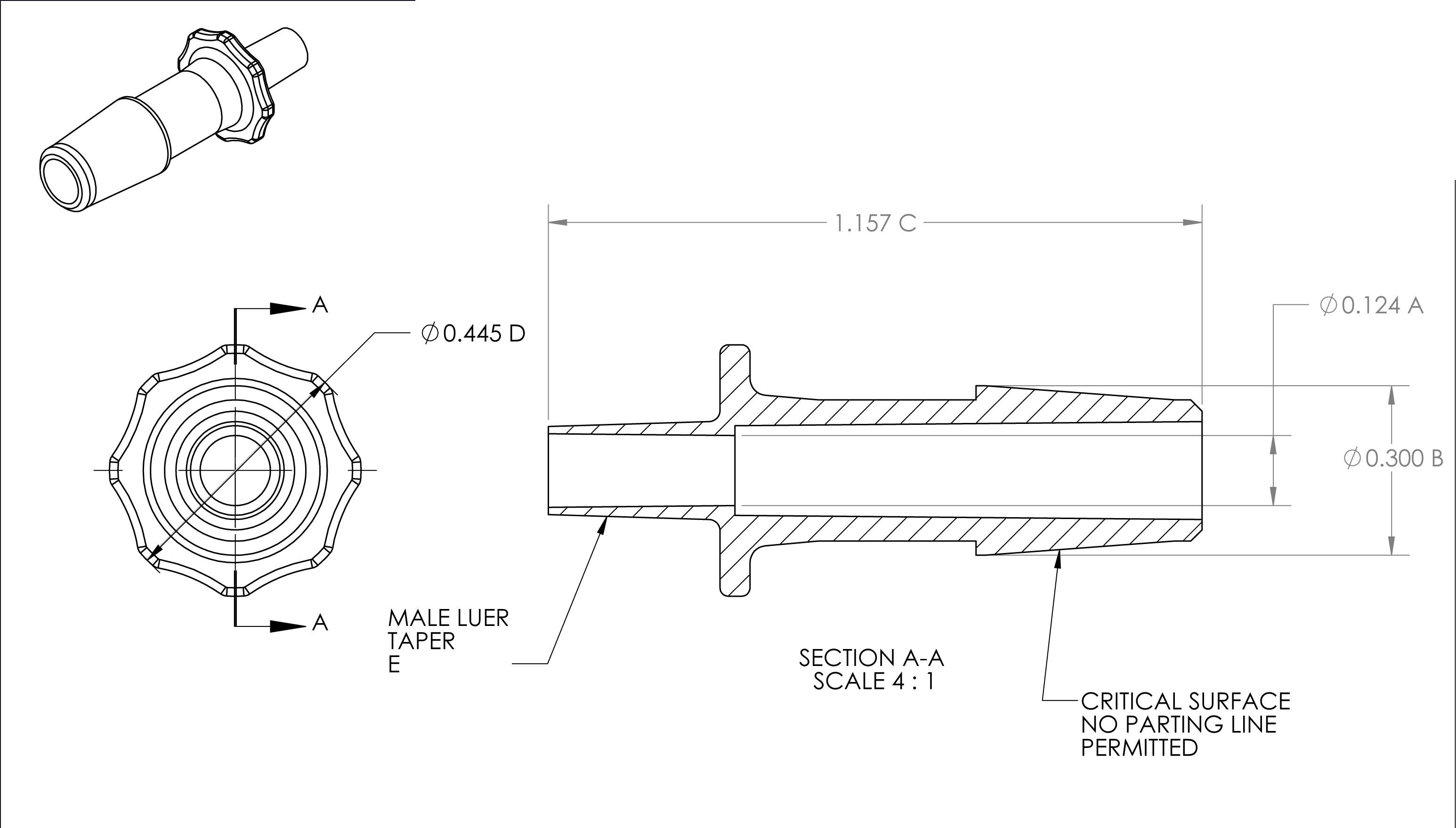 Male Slip Luer 1/4 ID in CrystalVu