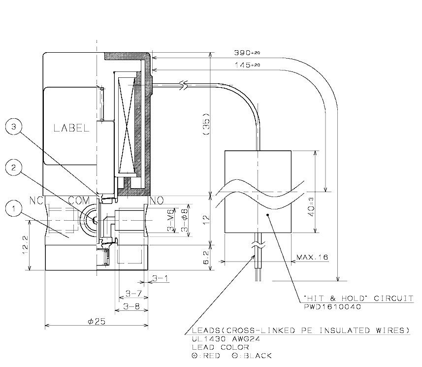 3-Wege mediengetrenntes Magnetventil - Ventilkörper, Dichtung aus PFA,  2 bar, M6