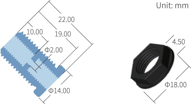 Gehäuseverbinder mit Innengewinde 1/4-28UNF - 2-teiliges Set, PP & PPS
